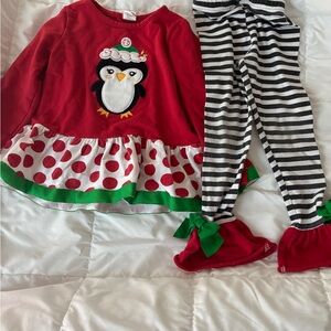 Charming Holiday Penguin Kids Set - Red and Black